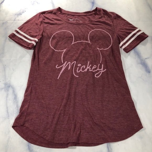 Disney Mickey Mouse Maroon Ringer Tee Shirt - Picture 8 of 8